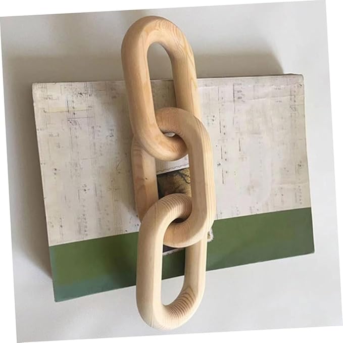 OSALADI Wood Chain Link Decor Aesthetic Wooden 3-Links Chain for Home Art Natural Wood Material for Living Room and Table Decor Rustic Boho Style