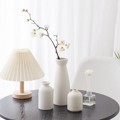 CEMABT White Ceramic vase Set-3 Small Flower vases for Decor,Modern Boho Farmhouse Home Decor,Decorative vase for Pampas Grass&Dried Flowers,idea Shelf,Table,Bookshelf ，Entryway- Distressed