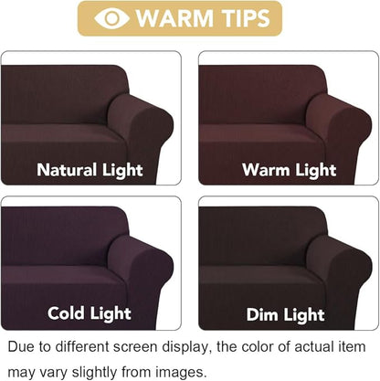 H.VERSAILTEX Stretch Love Seat Couch Covers Couch Slipcovers for 2 Cushion Couch Sofa Cover for Loveseat 1 Piece with Elastic Bottom, Textured Checked Jacquard Fabric(Loveseat 58"-70" Wide, Chocolate)