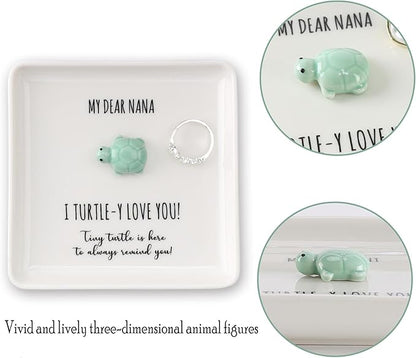 HOME SMILE Turtle Jewelry Dish Tray-Nana Gifts from Grandkids, Birthday Mothers Day Easter Gifts for Nana from Granddaughter Grandson,I Turtley Love You Gifts