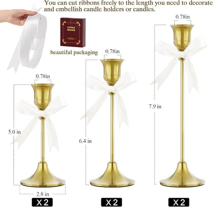 FSyueyun Brass Candlestick Holders Set of 6, Elegant Metal Candlestick Holders for Vintage Taper Candle Holders, Perfect for Table Centerpieces, Fireplace, Home Decor, Weddings and Party Decorations