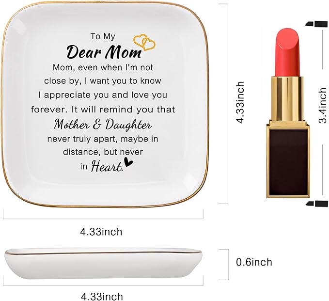 Mom Ring Jewelry Dish - Mother&Daughter Birthday Gifts for Moms Christmas Valentines Mothers Day from Daughter