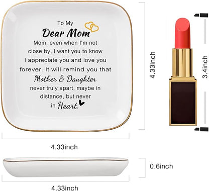 Mom Ring Jewelry Dish - Mother&Daughter Birthday Gifts for Moms Christmas Valentines Mothers Day from Daughter