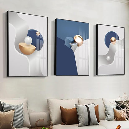 QKF Large Blue Geometry Abstract Wall Art Bright Canvas Decorative Painting Now Home, Bedroom, Living Room Painting Poster Printing Wall Decor 3-piece Set 20" X 28"
