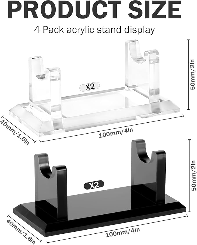 4 PCS Acrylic Pen Display Stand, Fountain Pen Holder Rack, Ballpoint Pen & Paintbrush Organizer for Home, Office, School, or Store, Black & Transparent