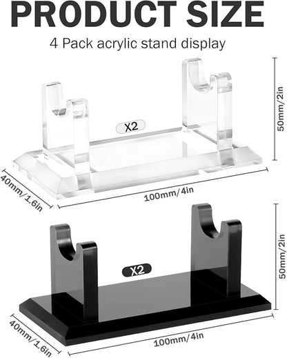 4 PCS Acrylic Pen Display Stand, Fountain Pen Holder Rack, Ballpoint Pen & Paintbrush Organizer for Home, Office, School, or Store, Black & Transparent