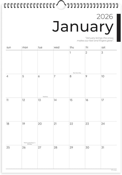 2026 Calendar, 12 Months, January to December, 17" x 12", Large Wall Calendar 2026 with Hanger, Calendar 2026 for Wall, 2026 Calendar Planner, Thick Paper, Spiral Binding, Sleek Business Design.