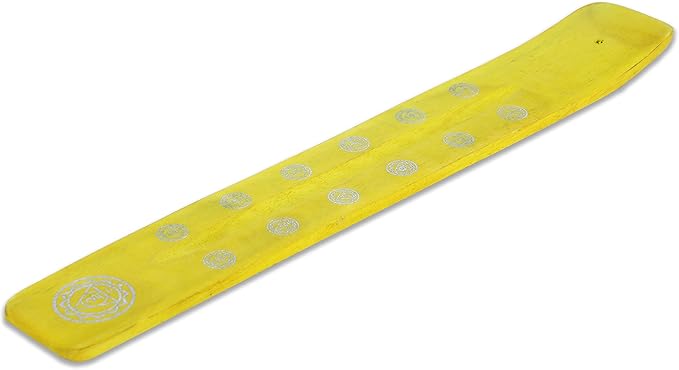 Bless-International Traditional-Handmade-Burner Wooden-Incense-Stick-Holder Ash-Catcher-Stand for-Aromatherapy-Meditation-Yoga (Positivity Yellow) 10 Inches, Pack of 1