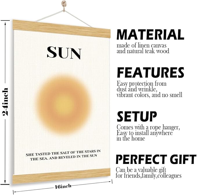 YGSDZY Sun Hanging Poster, Canvas Wall Art, Rustic Hanging Canvas Poster, Sun Decor, Gallery Decor, Aesthetic Fabric Posters for Bedroom, Living Room Decors, Gift for Her, 11.8 * 15.7