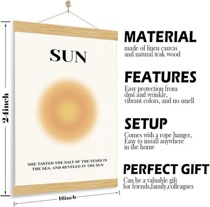 YGSDZY Sun Hanging Poster, Canvas Wall Art, Rustic Hanging Canvas Poster, Sun Decor, Gallery Decor, Aesthetic Fabric Posters for Bedroom, Living Room Decors, Gift for Her, 11.8 * 15.7