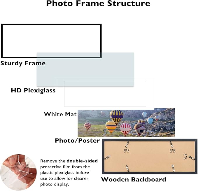 10x30 Picture Frame with 8x24 Mat Set of 2, Display Photo 8x24 with Mat or 10 x 30 Without Mat, Wall Hanging Large 10 by 30 Poster Frame with Plexiglass, 2 Pack, Black