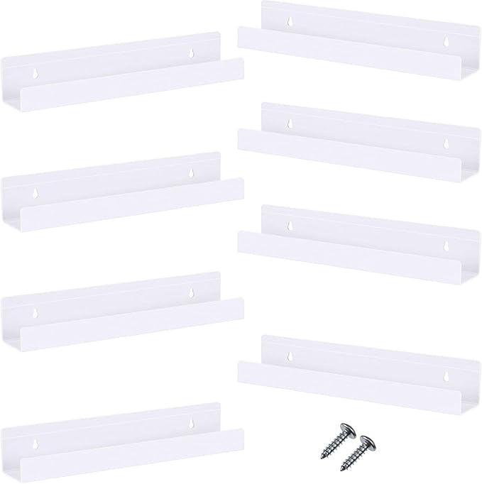 Blulu 8 Packs 14 Inch Acrylic Floating Shelf Wall Mounted Invisible Acrylic Shelf Ledge Floating Bookshelf for Living Room Office Bedroom Bathroom Kitchen Decoration Space Save (White)