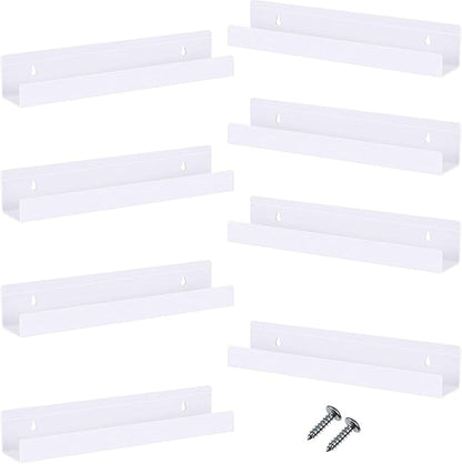 Blulu 8 Packs 14 Inch Acrylic Floating Shelf Wall Mounted Invisible Acrylic Shelf Ledge Floating Bookshelf for Living Room Office Bedroom Bathroom Kitchen Decoration Space Save (White)