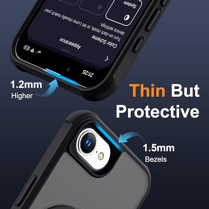 Compatible with iPhone 16E Case with Invisible Magnetic O-Ring Stand Military-Grade Translucent Case for iPhone 16E 6.1" 2025 [Compatible with Mag-Safe][Great Grip Feeling], Black