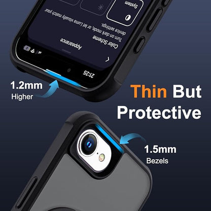 Compatible with iPhone 16E Case with Invisible Magnetic O-Ring Stand Military-Grade Translucent Case for iPhone 16E 6.1" 2025 [Compatible with Mag-Safe][Great Grip Feeling], Black
