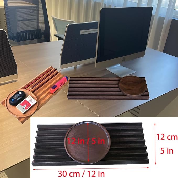 Pen Holder Wave Pen Tray Wooden Desk Organizer,Pencil Holder,Fountain Tray,Pencil Organizer Organizer for Desk (Oak)