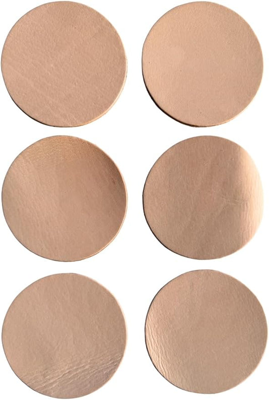 Real Natural Grain Leather Coasters – Durable Non-Slip Distressed Design, Set of 6 for Table Protection in Home, Office, Kitchen, and Bar (Natural Veg Tanned)