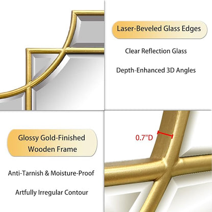 Wall Mirror Full Length, 47" x 24" Gold Wood Framed Full Body Mirror, Scalloped Beveled Polished Decorative Mirrors, Large Rectangle Irregular Mirror for Bathroom/Bedroom/Living Room/Entryway