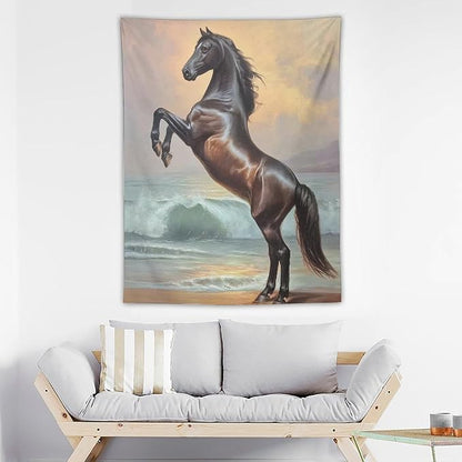 JYOUQOC Horse Animal Stands On The Beach Tapestry Wall Hanging Large Wall Art Decor Flag Backdrop for Bedroom Living Room Dorm 30"×40"