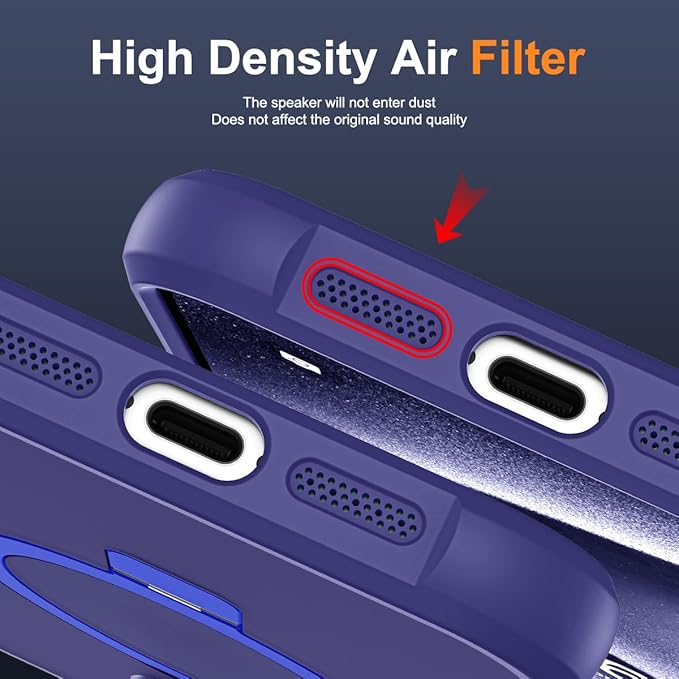 Compatible with iPhone 15 Plus Case with Invisible Magnetic O-Ring Stand Military-Grade Translucent Case for iPhone 15 Plus 6.7" [Compatible with Mag-Safe][Great Grip Feeling], Navy