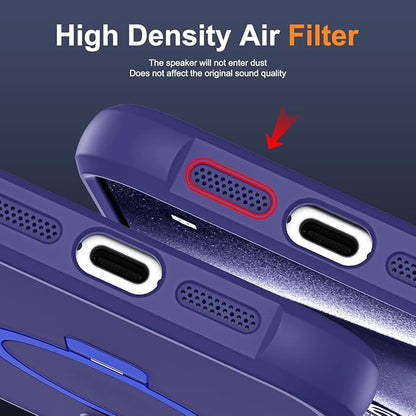 Compatible with iPhone 15 Plus Case with Invisible Magnetic O-Ring Stand Military-Grade Translucent Case for iPhone 15 Plus 6.7" [Compatible with Mag-Safe][Great Grip Feeling], Navy