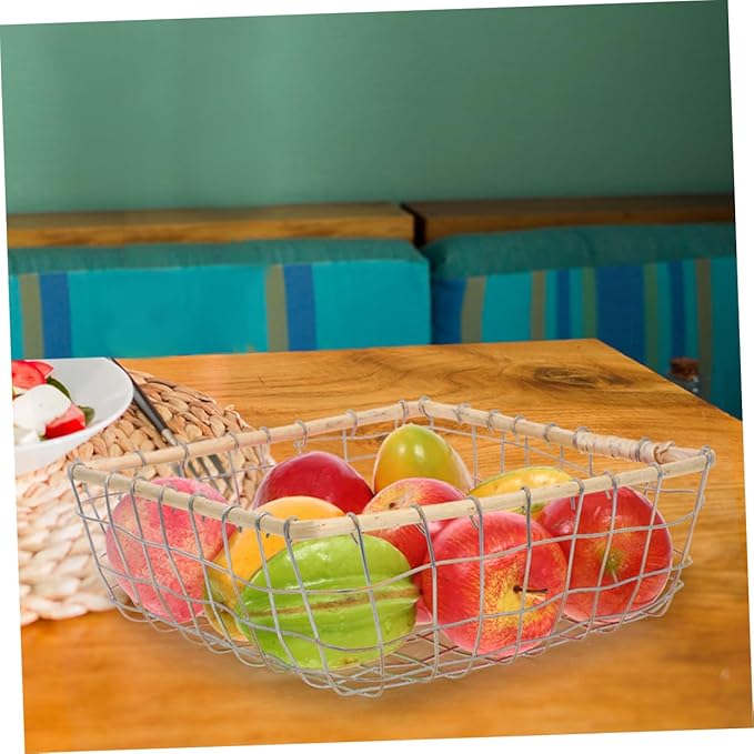 Happyyami Iron Woven Storage Basket Large Multi-purpose Fruit Holder for Kitchen and Dining Table Decorative Wire Basket for Snacks and Miscellaneous Items