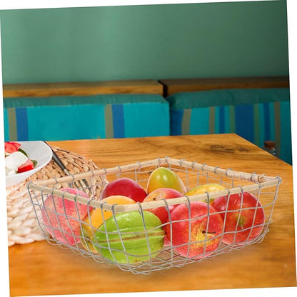 Happyyami Iron Woven Storage Basket Large Multi-purpose Fruit Holder for Kitchen and Dining Table Decorative Wire Basket for Snacks and Miscellaneous Items