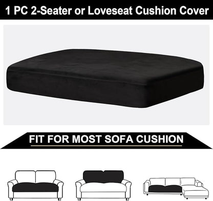 NAISI Couch Cushion Covers 1 Piece Velvet Stretch Loveseat Cover or 2 Seat Sofa Cover Soft Individual Couch Covers for Sectional Sofa(1 PC for 2-Seat Cushion or Loveseat,Black)