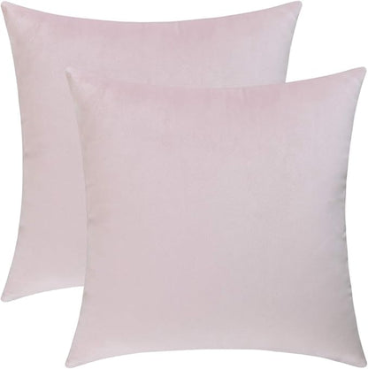 Jeneoo Comfy Soft Velvet Throw Pillow Covers for Sofa Couch, Decorative Solid Square Cushion Cases for Bedroom Car (Baby Pink, 18 x 18 Inches, 2 Pieces)