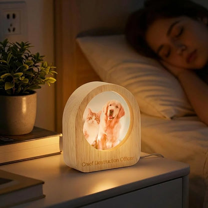 Custom 3D Crystal Photo Night Light Personalized Photo Crystal Ball Engraved Picture Lamp with Wood Base Memorial Gift for Pets Family Couple Birthday Valentine's Day (Style 1)