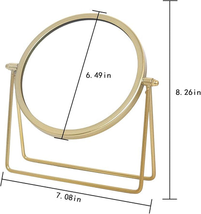 LONGSHENG - SINCE 2001 - Makeup Mirror Single Sided Vanity Mirror Vintage Metal Cosmetic Mirror Round Beauty Mirror Make Up Mirror 6.49inch for Dresser Vanity Table Desk - Gold