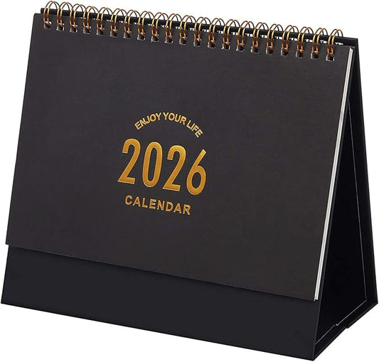 Small Desk Calendar 2025-2026, Use Now to Dec 2026, Standing Flip Desk Calendar with To-do List & Notes, Metal Ring Twin-Wire Binding with Stickers, Monthly Desktop Calendar for Home Office (Black)