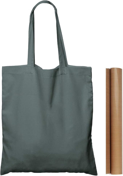 NPBAG 25 Pack 15'' X 16'' Grey Cotton Tote Bags, Lightweight Blank Bulk Cloth bags with 1pc of PTFE Teflon Sheet (M)