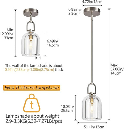 Modern Nickel Pendant Lights Kitchen Island Ceiling Chandelier Indoor Thick Crystal Hanging Light Fixtures for Kitchen Living Room Dining Room Bedroom（3Pack）