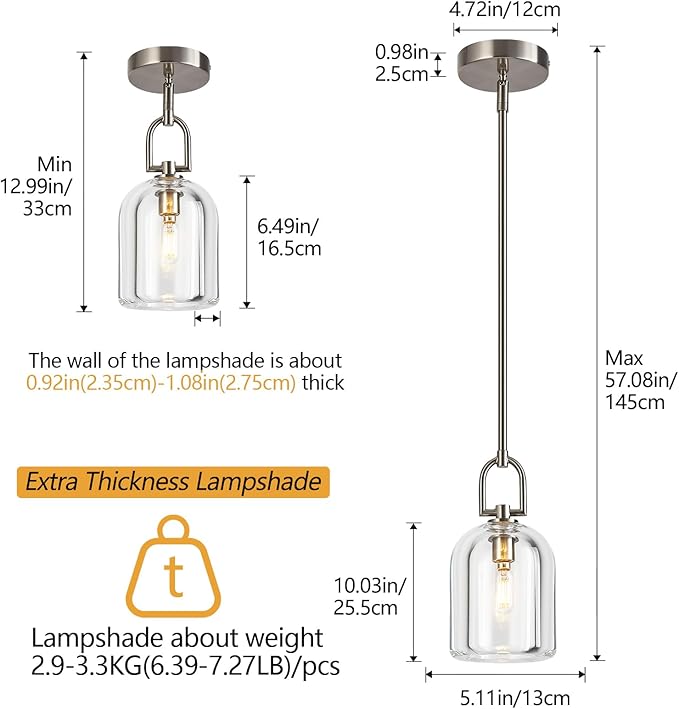 Modern Nickel Pendant Lights Kitchen Island Ceiling Chandelier Indoor Thick Crystal Hanging Light Fixtures for Kitchen Living Room Dining Room Bedroom（2Pack）