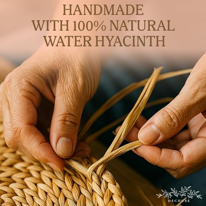Round Woven Placemats Set of 6 (15 Inch) with Canvas Bag – Handwoven Water Hyacinth Table Mats, Boho Farmhouse Dining Decor, Heat Resistant Wicker Chargers by DECHUSE