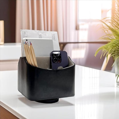UnionBasic Rotating Desk Organizer, 360 Degree Desk Spinning Caddy, Desktop TV Guide/Mail/Media/Remote Controller Holder Organizer, Black