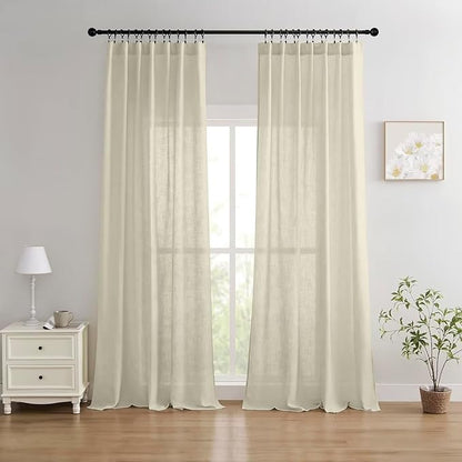 Joydeco Linen Curtains 84 Inch Length 2 Panels Set, Light Filtering Curtains for Bedroom Living Room,Linen Blend Drapes 52 Inches Wide with Back Tab Rod Pockets (W52 x L84 Inch, Natural)