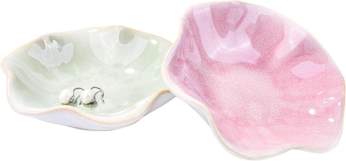 Ceramic Ring Dish Holder Jewelry Tray Set of 2 Trinket Dishes Vintage Small Decorative for Jewelry Dressing Tables Earring Organizer (FL)