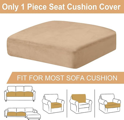 Couch Cushion Cover Velvet 1 Piece Seat Cushion Cover Stretch Armchair Cover Separate Sectional Sofa Slipcovers Furniture Protector (1-Seater or Sofa Backrest, Camel)