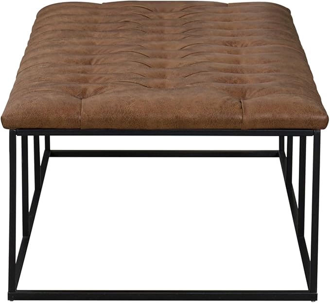 Homepop Home Decor | Large Upholstered Bench | Bench Ottoman with Storage for Living Room & Bedroom | Decorative Home Furniture (Light Brown PU Leather)