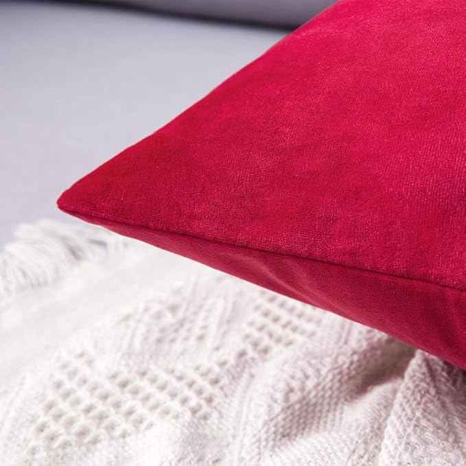 MIULEE Pack of 2 Christmas Velvet Pillow Covers Decorative Square Pillowcase Soft Solid Cushion Case Home Decor for Couch Sofa Bedroom Car 16x16 Inch Red