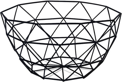 IBWell Geometric Metal Wire Fruit Bowl, Iron Arts Fruit Storage Baskets (Black, Large)