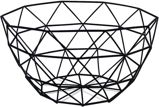 IBWell Geometric Metal Wire Fruit Bowl, Iron Arts Fruit Storage Baskets (Black, Large)