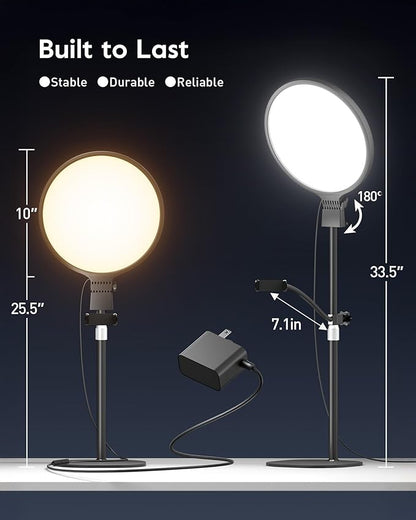 2300 Lumens Ring Light with Stand for Desk, Computer & Laptop – Podcast & Streaming Light with Flexible Phone Holder, CRI 98+ Bright Yet Soft Influencer Light for Video Recording, Conference & Calls