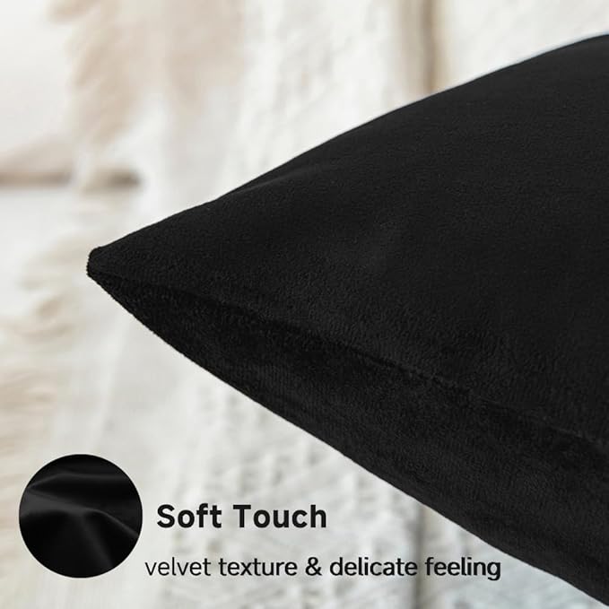 QUORGVES Black Velvet Pillow Covers 20x20 Inch Set of 2, Soft Solid Decorative Square Throw Pillow Covers, Decor Cushion Covers for Bed Sofa Couch Bedroom Living Room