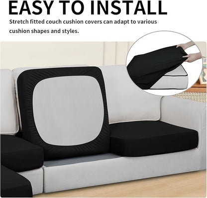 Easy-Going 100% Waterproof 4 Pieces Couch Cushion Covers for Sectional Sofa Left/Right L Shape Chaise Lounge Sofa Seat slipcover Anti-Slip Sofa Cover (3 Seater + 1 Chaise, Black