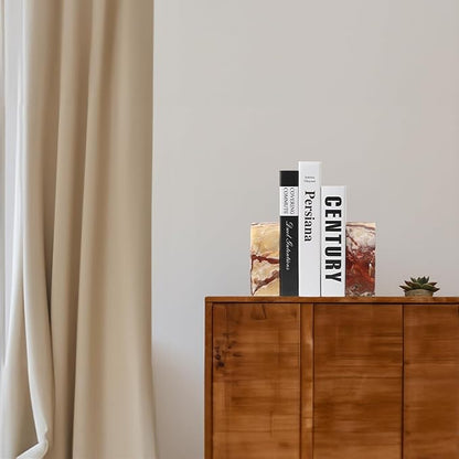 Koville Mexican Natural Marble Bookends for Shelves, Decorative Book Ends, 7lbs Heavy-Duty Marble Book Holders, Bookshelf Apartment Decor for Normal Books/CD/Video Games(Mexico Onyx)