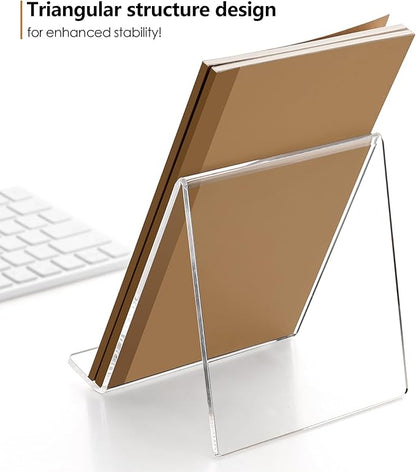 SANRUI 2 Pack 6 Inch Acrylic Book Display Stand, A5 Clear Easel Base Holder, Vinyl Record Display Rack for Home Office Album, CD, Magazine, Postcard, Picture, Plate, LP Cover, Artworks, Phone, Tablet