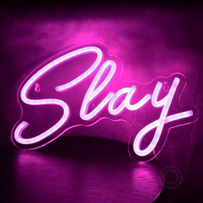 SYLHOME Pink Slay LED Neon Light Sign Cool Boys Girls Preppy Bedroom Game Play Room Desk Wall Decor Sign Club Pub Bar Man Cave Game Center Birthday Decoration USB 11.8" X 8"